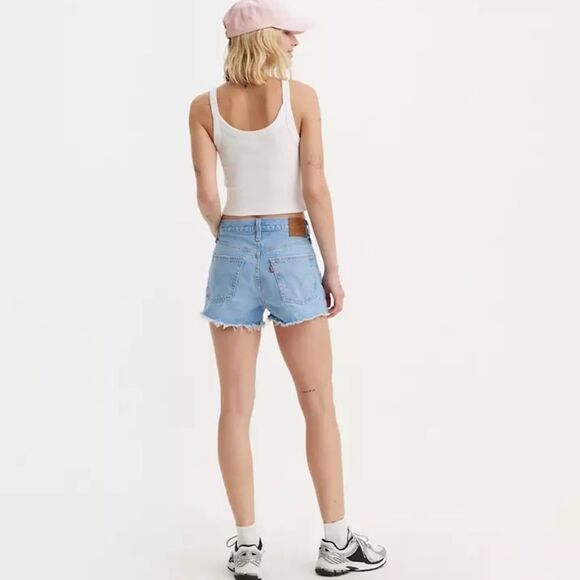 Levi's Premium 501 Original Fit High Rise Shorts Size 27 Luxor Heat Light Wash - Picture 2 of 9